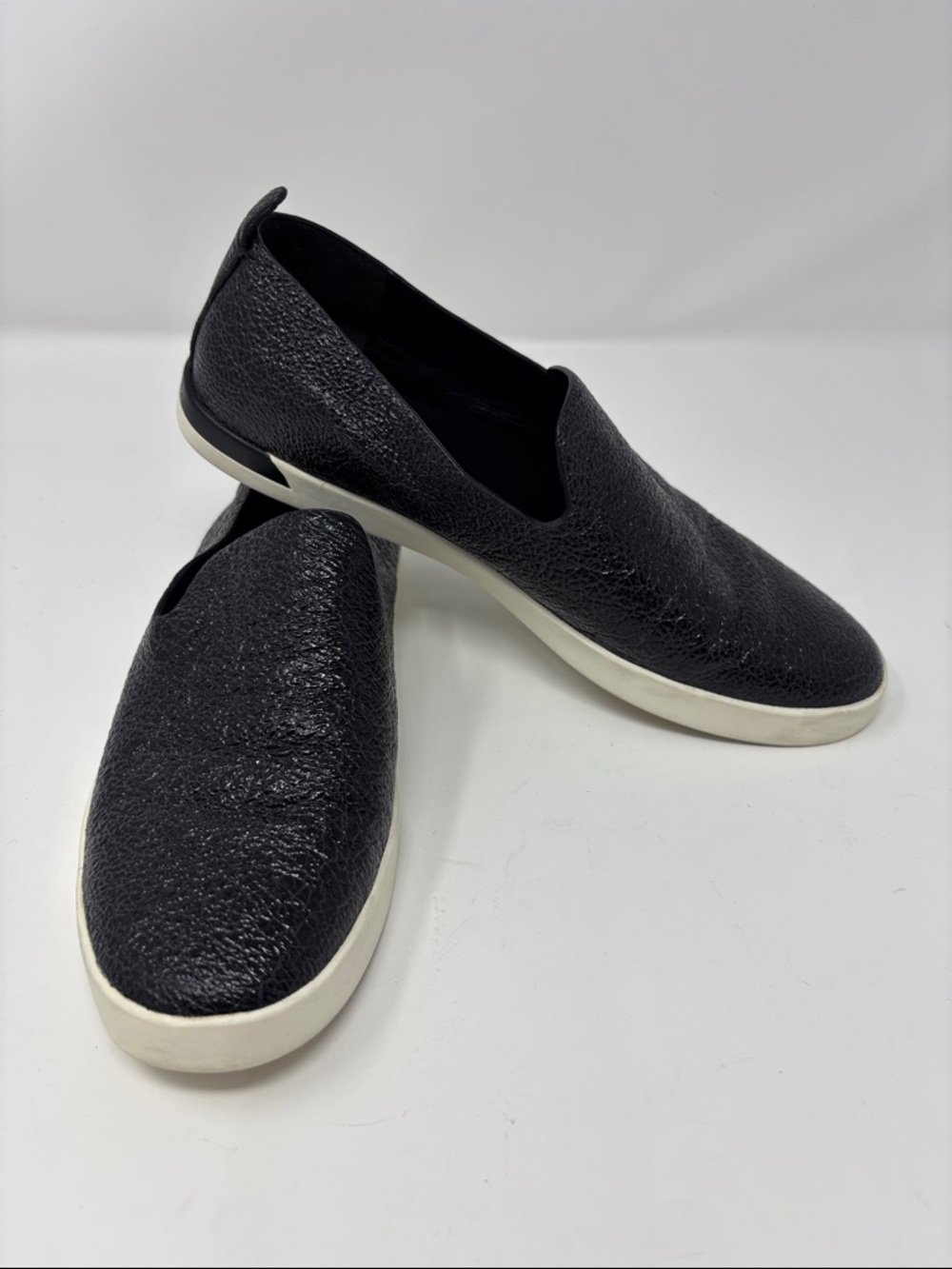 Vince | Black Slip-On Leather Sneakers with White Sole 6 36